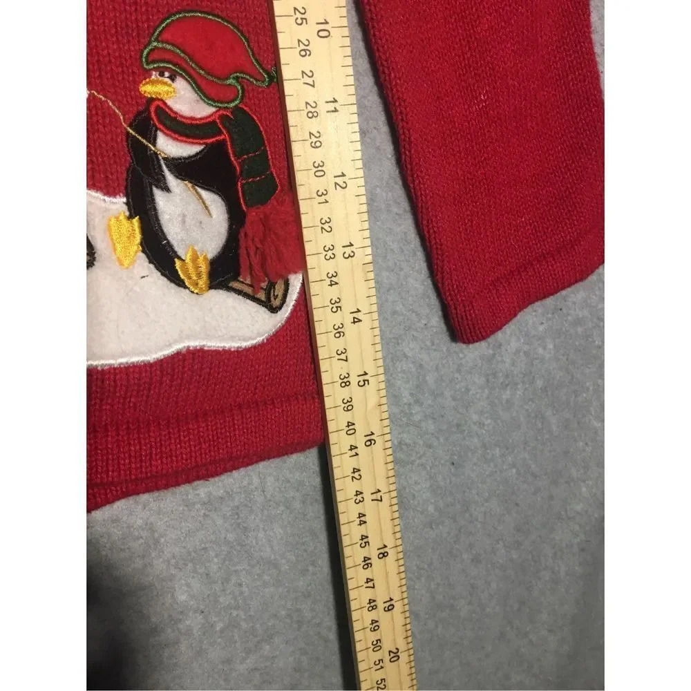 Womens White Stag Cardigan Size Medium Christmas Penguins Holidays Party - Picture 4 of 6